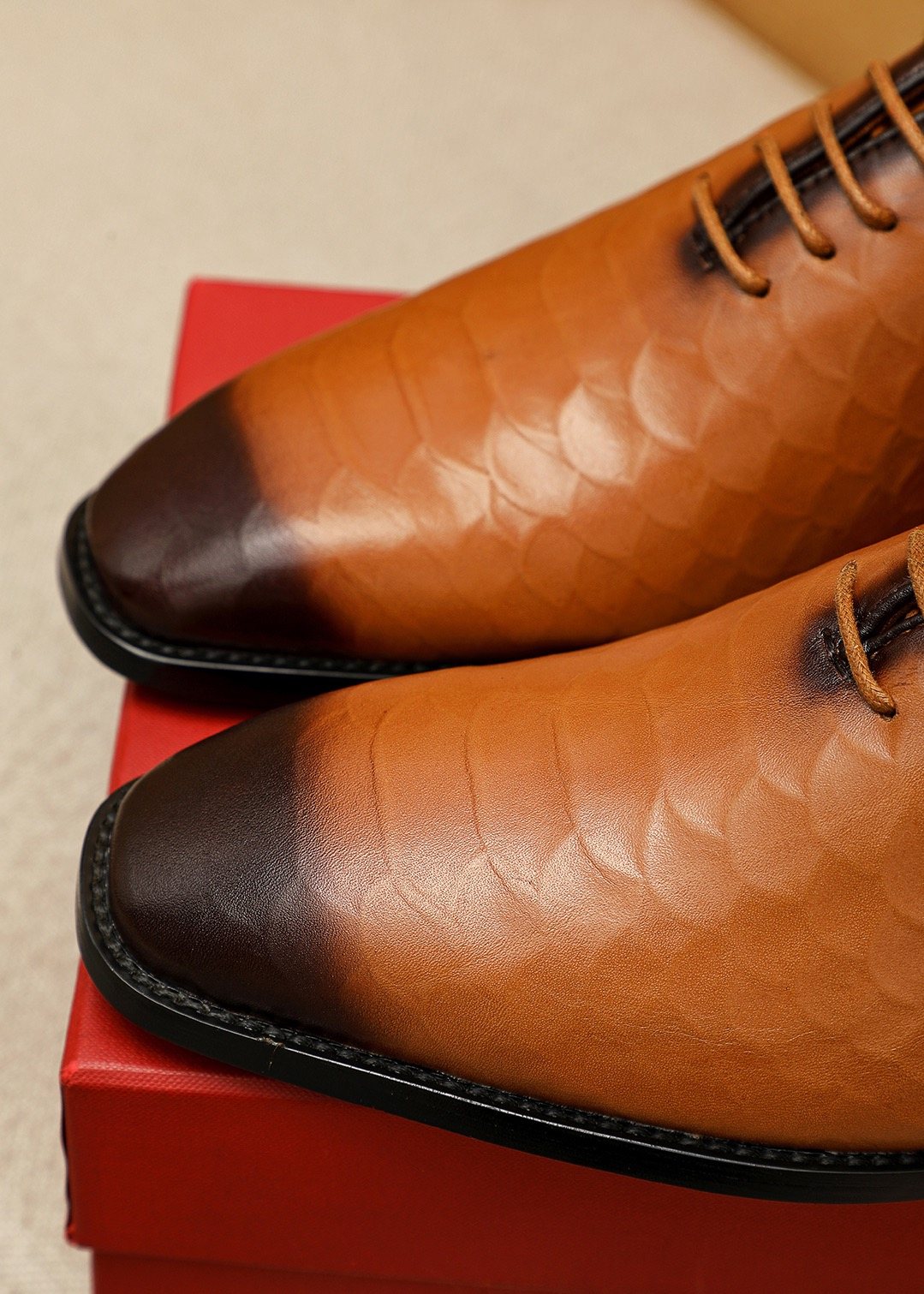 Ferragamo Textured Lace-Up Dress Shoes — detail