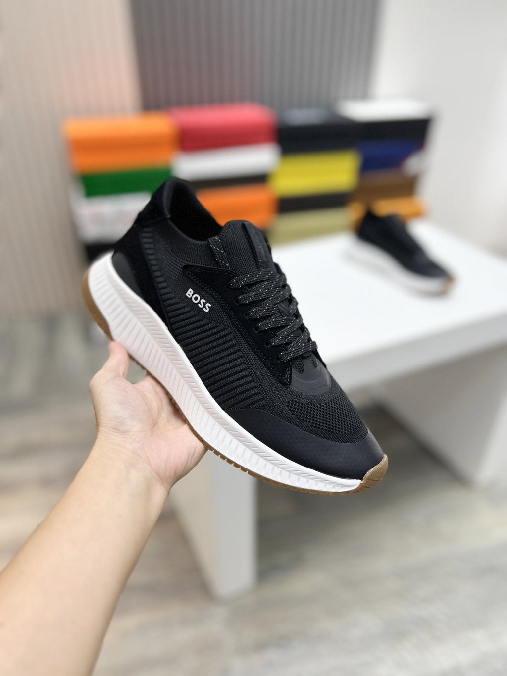 BOSS Knit Ribbed-Sole Sneakers — side