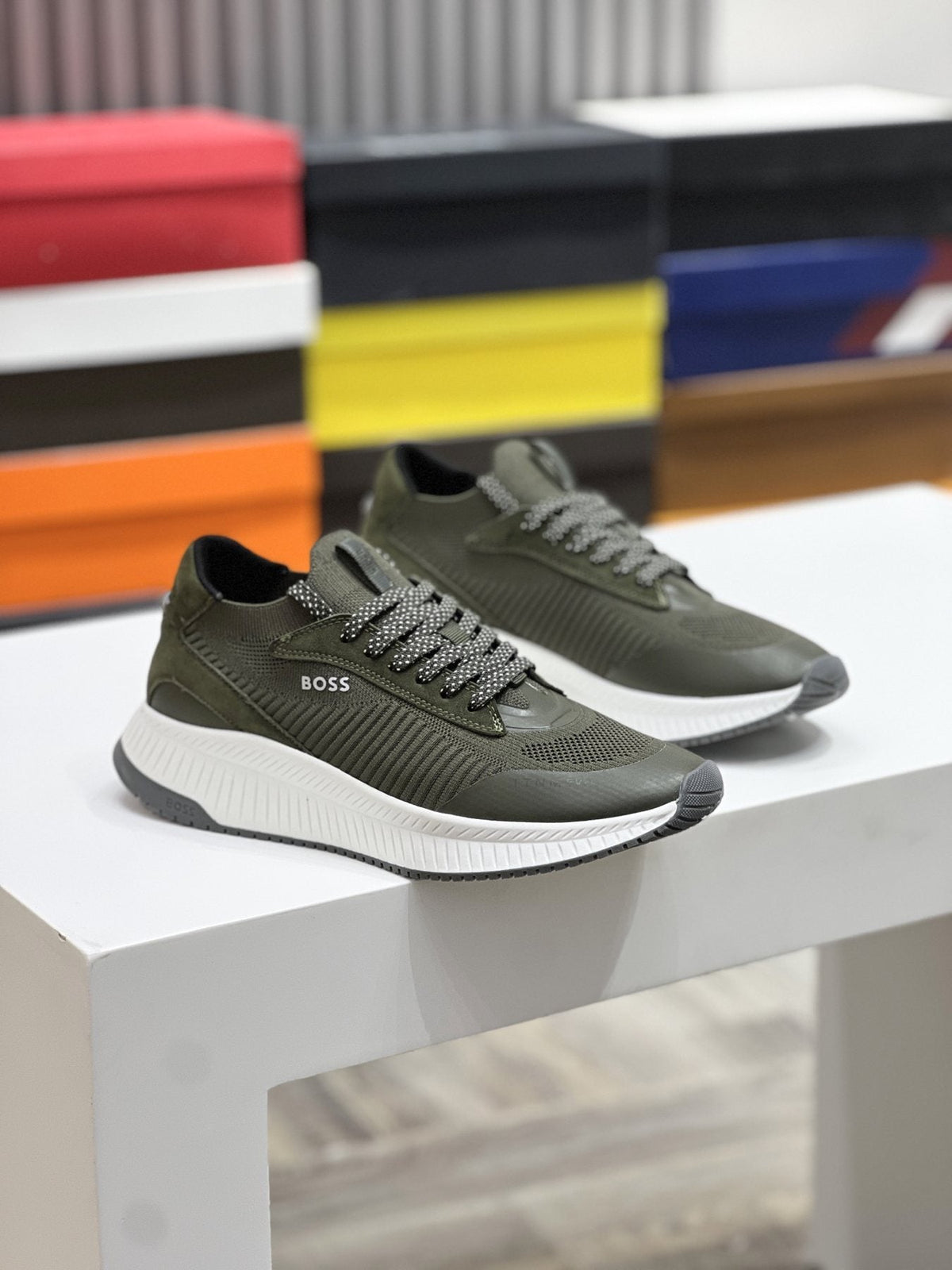BOSS Knit Ribbed-Sole Sneakers — front