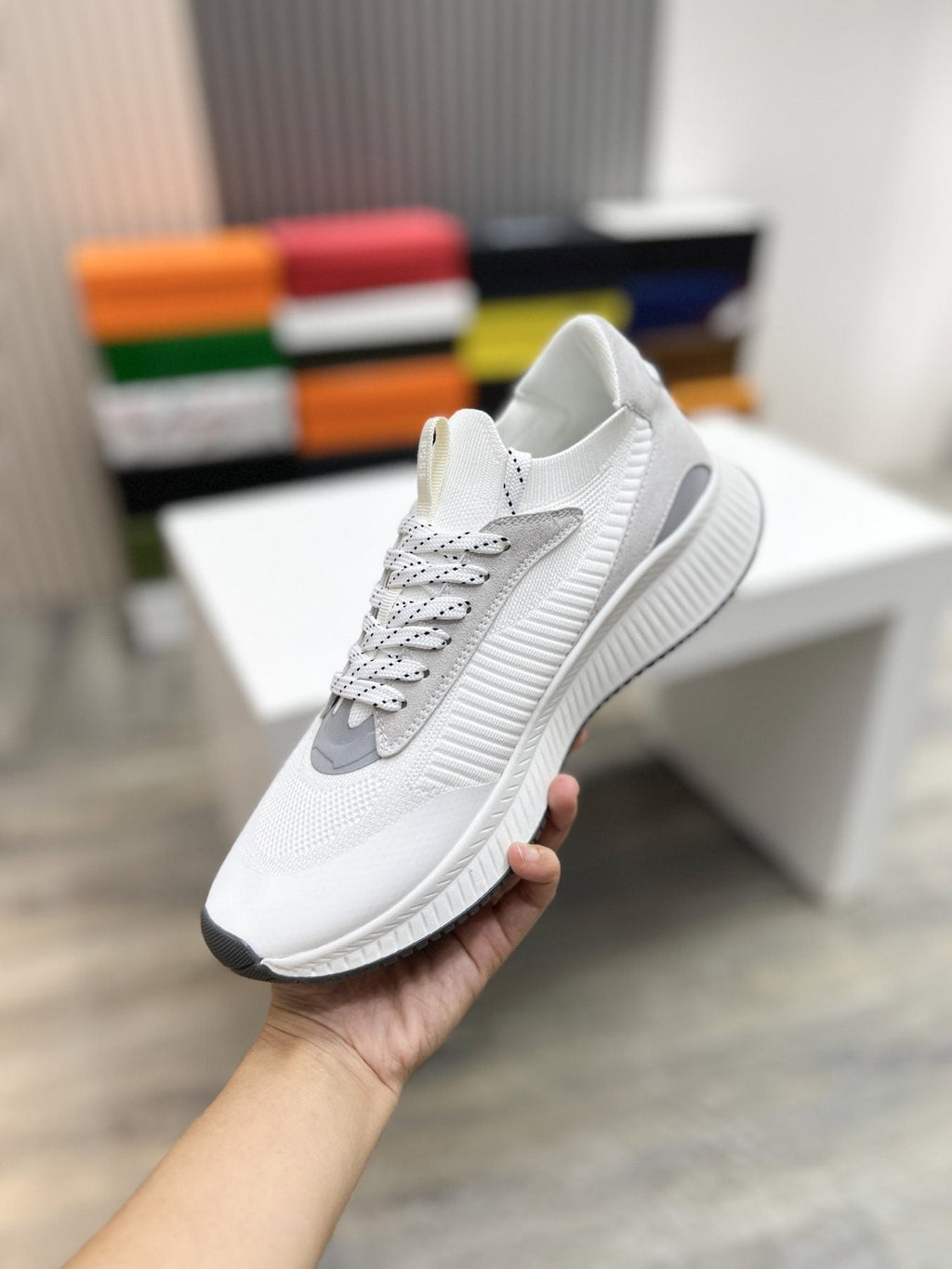 BOSS Knit Ribbed-Sole Sneakers — side
