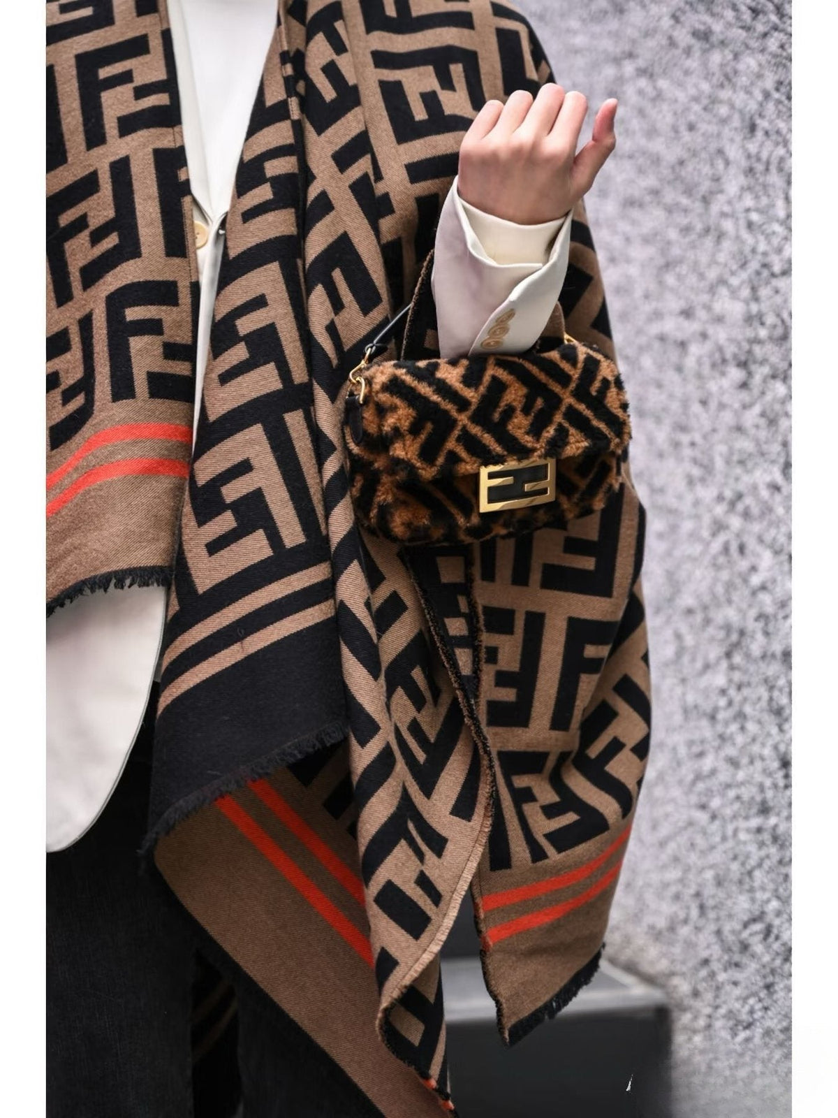 Fendi Fringed Geometric Shawl — model