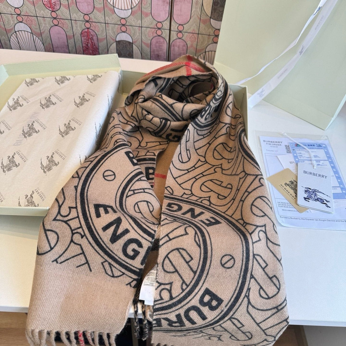 Burberry Reversible Check Fringe Scarf — detail