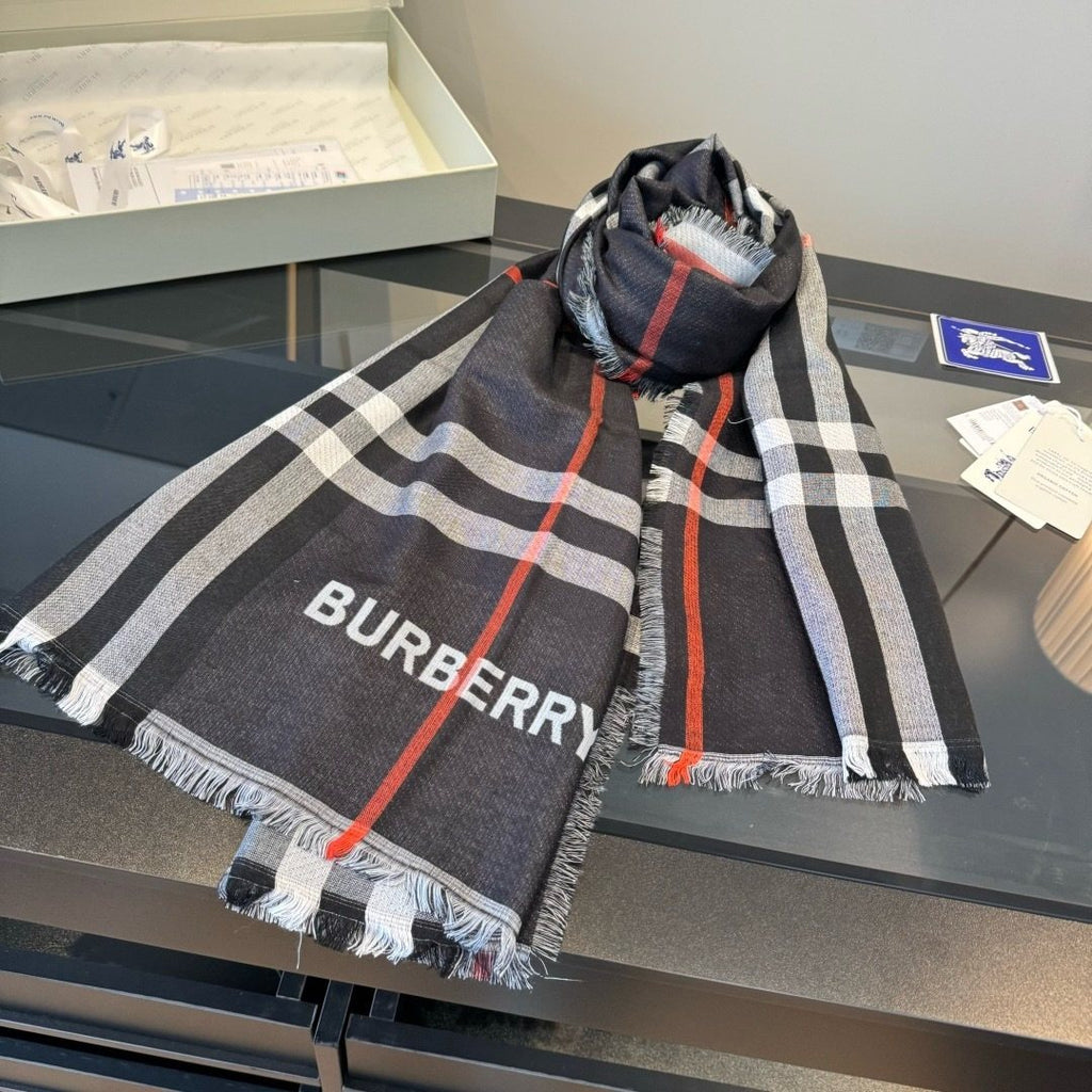 Burberry Charcoal Gray Plaid Scarf — hero