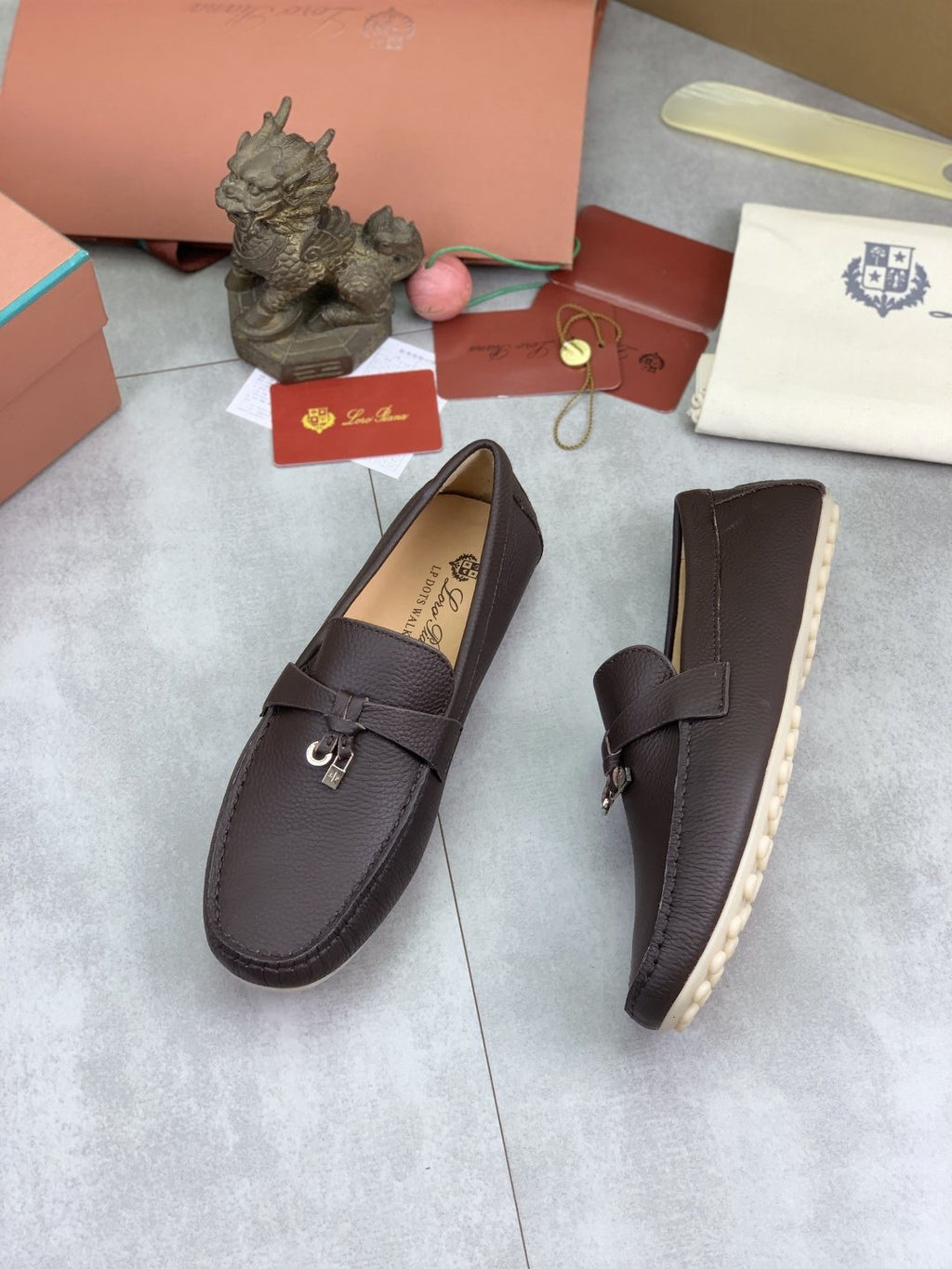 Loro Piana Dark Brown Metal-Bit Loafers — side