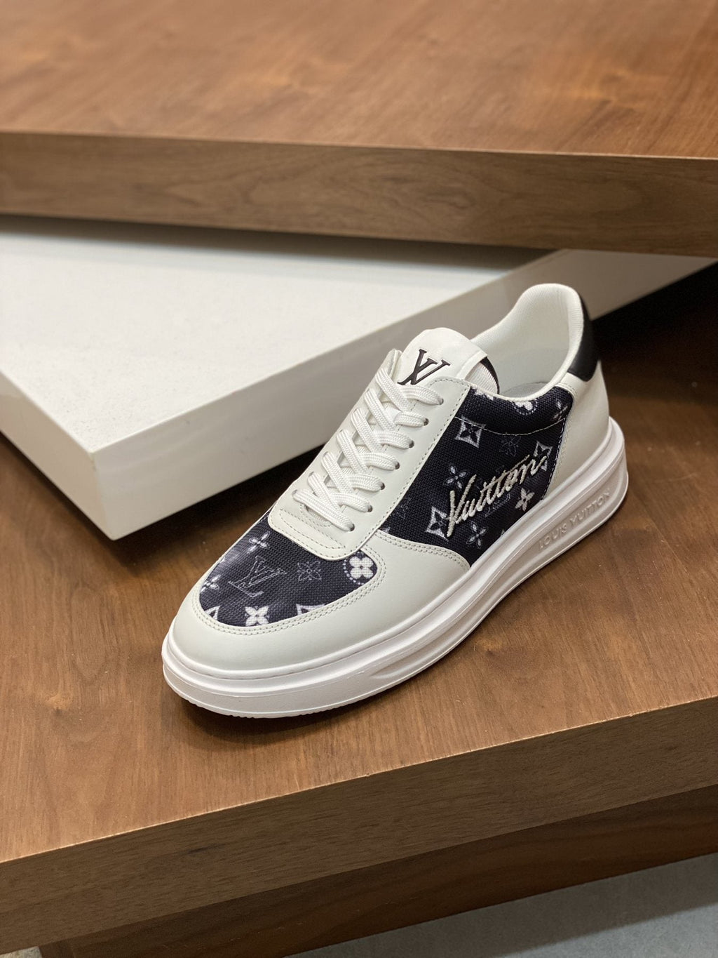 Louis Vuitton Navy Monogram Low-Top Sneakers — side