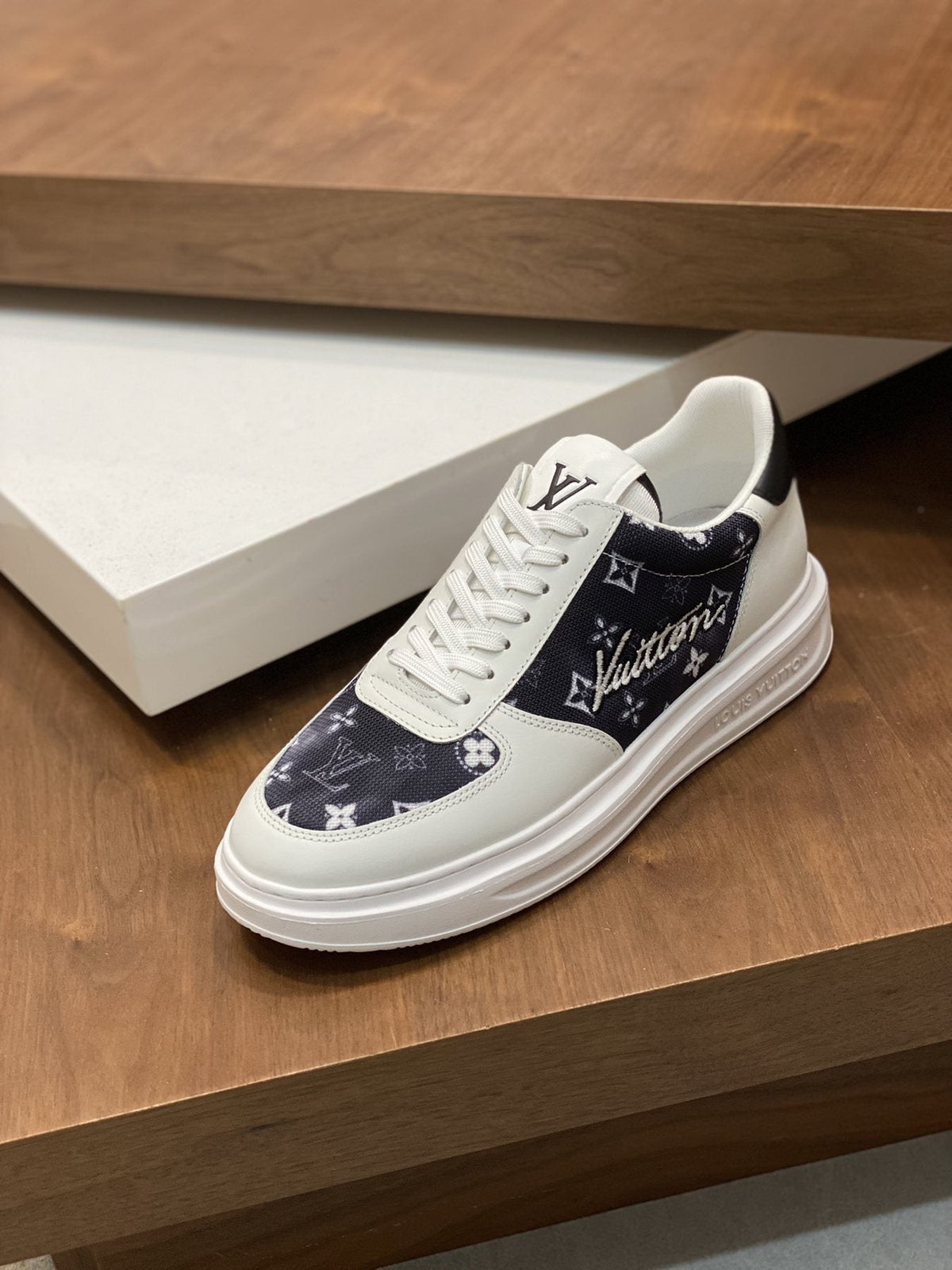 Louis Vuitton Navy Monogram Low-Top Sneakers — side