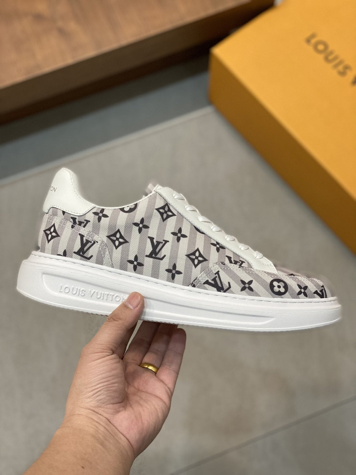 Louis Vuitton Navy Monogram Low-Top Sneakers — model