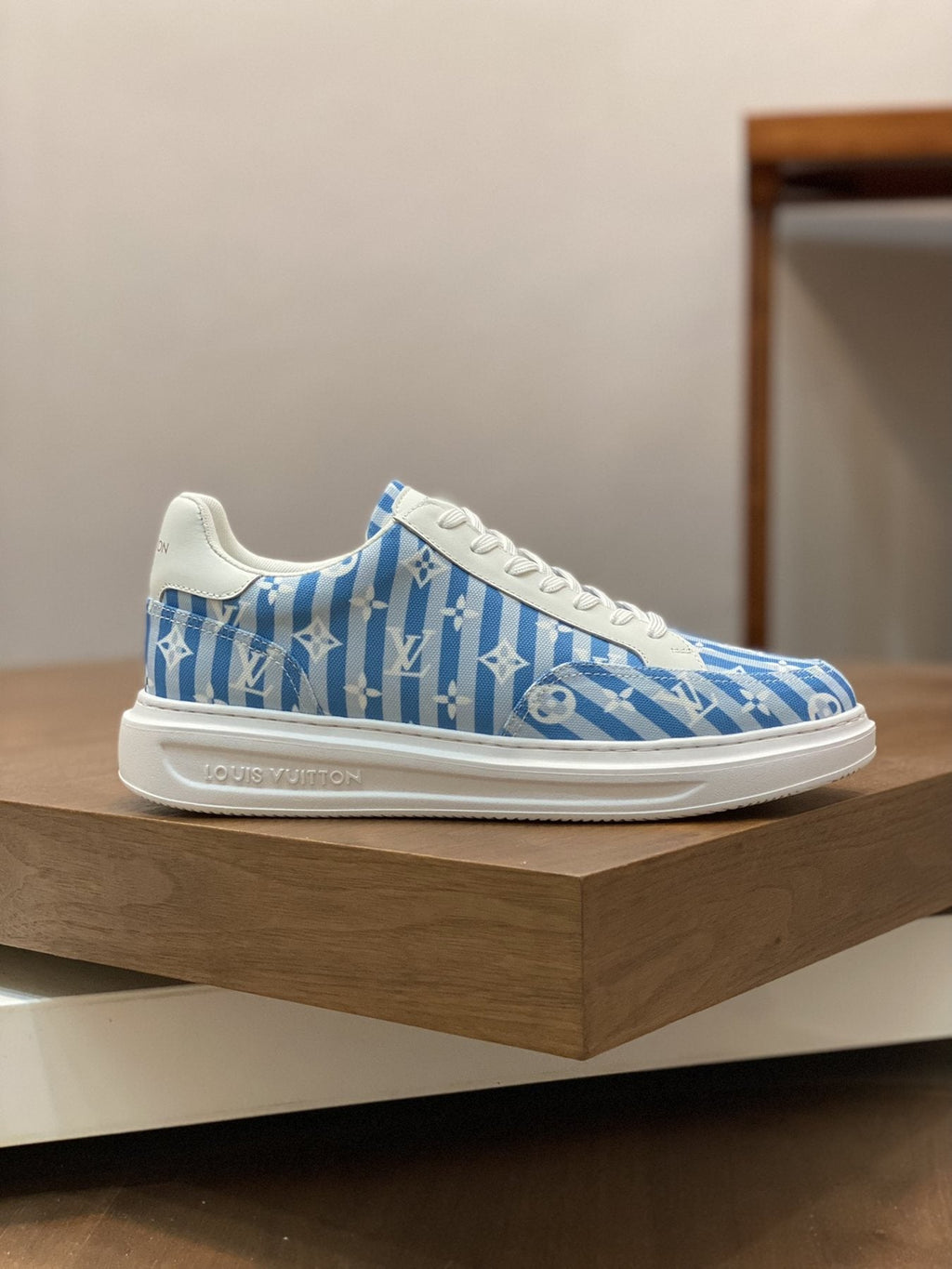 Louis Vuitton Navy Monogram Low-Top Sneakers — side