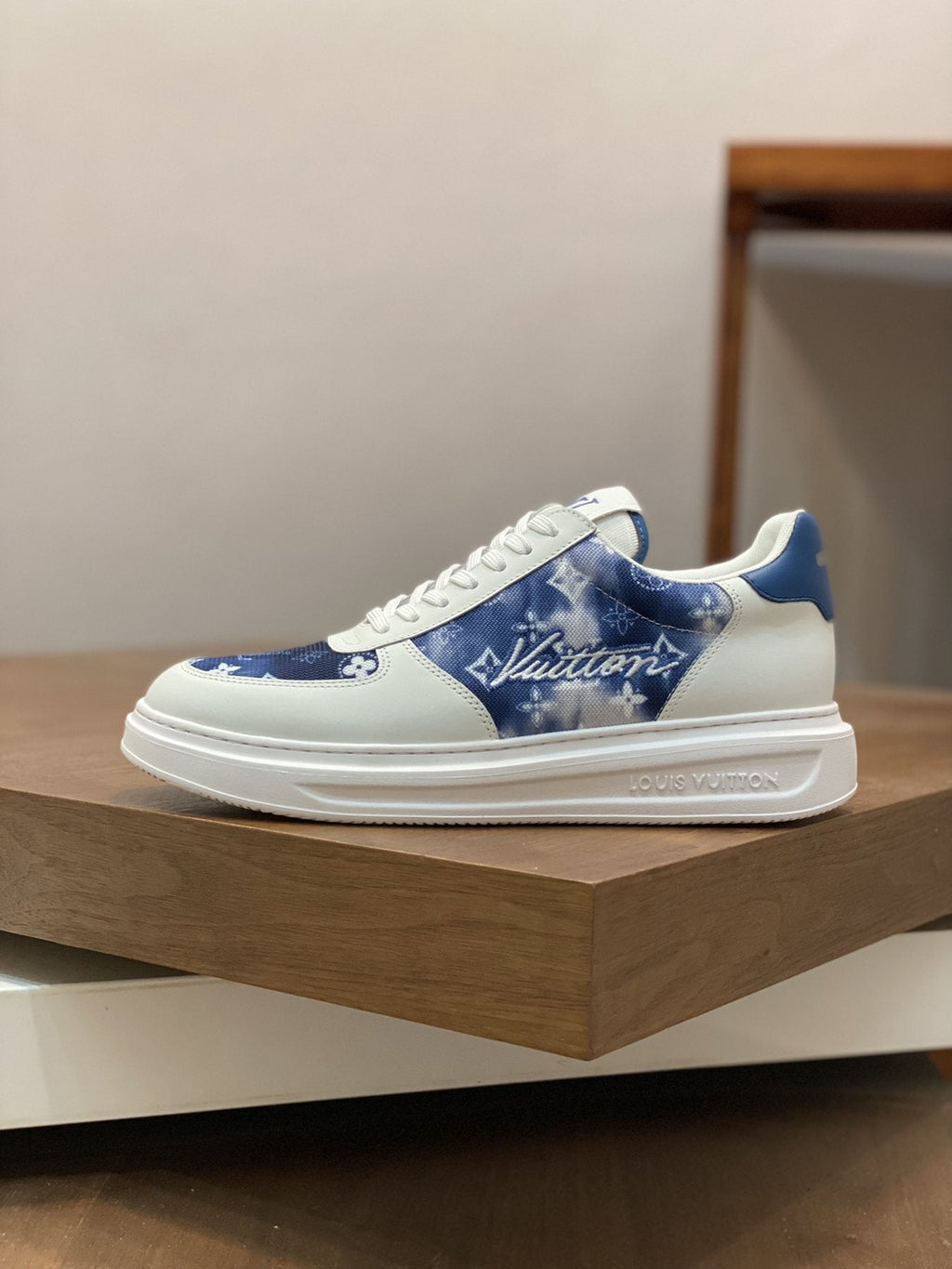 Louis Vuitton Navy Monogram Low-Top Sneakers — side