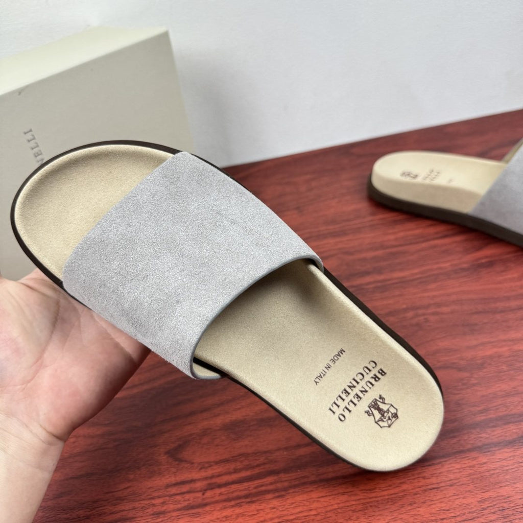 Brunello Cucinelli Suede Slide Sandals — model