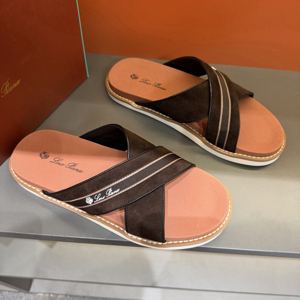 Loro Piana Crisscross Slide Sandals — front