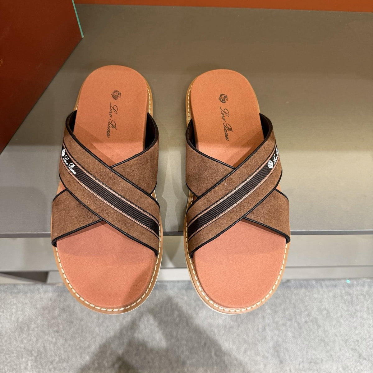 Loro Piana Crisscross Slide Sandals — front