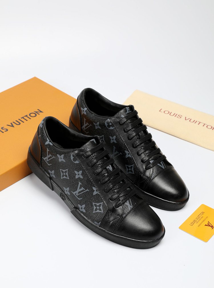 Louis Vuitton Black Monogram Panel Sneakers — front