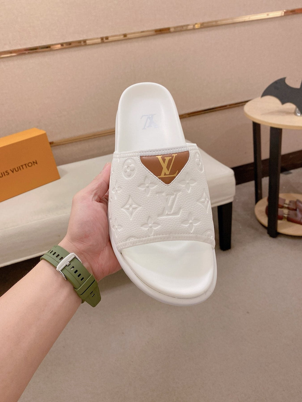 Louis Vuitton Embossed Men's Slide Sandals — front