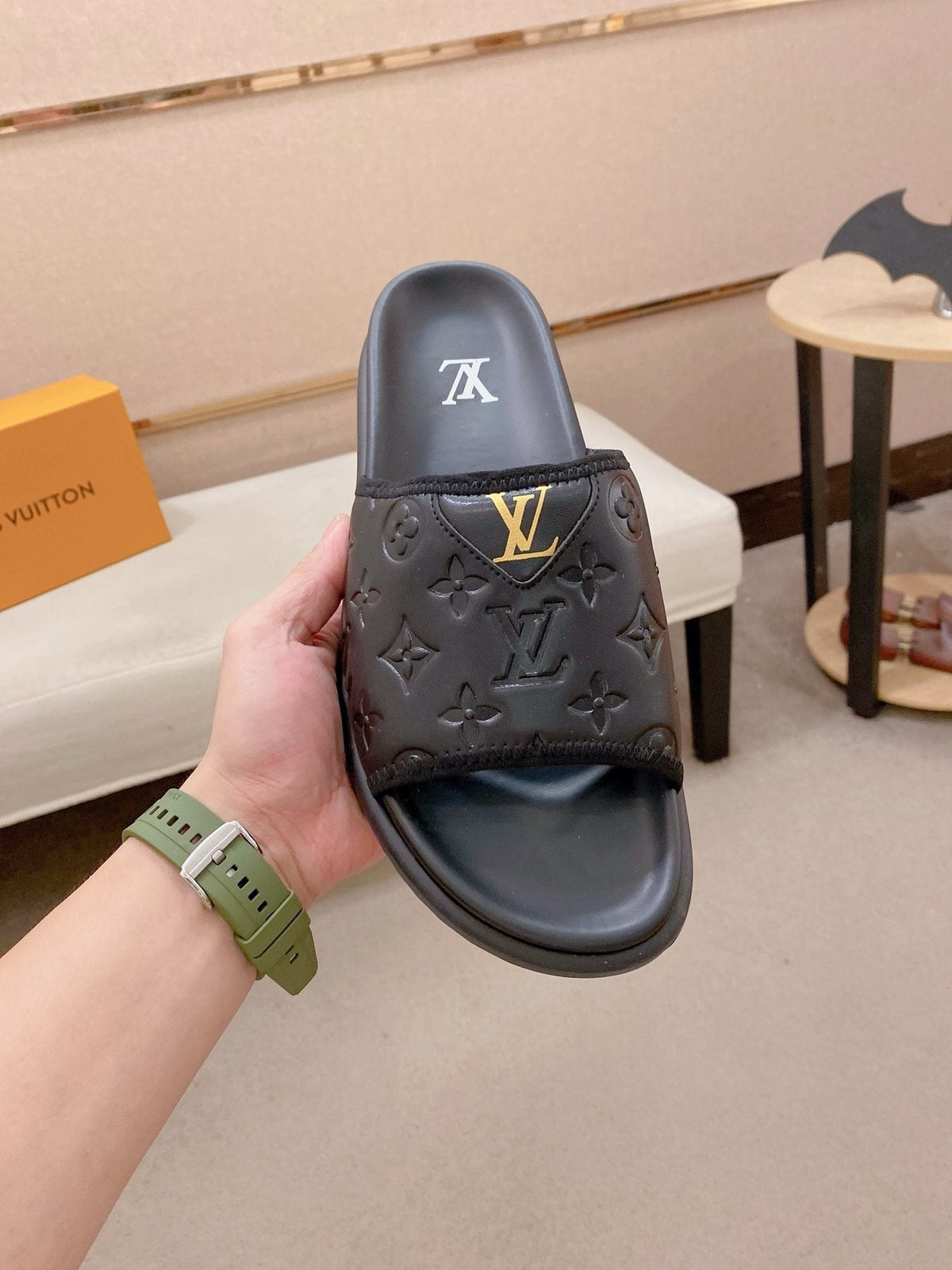 Louis Vuitton Embossed Men's Slide Sandals — front