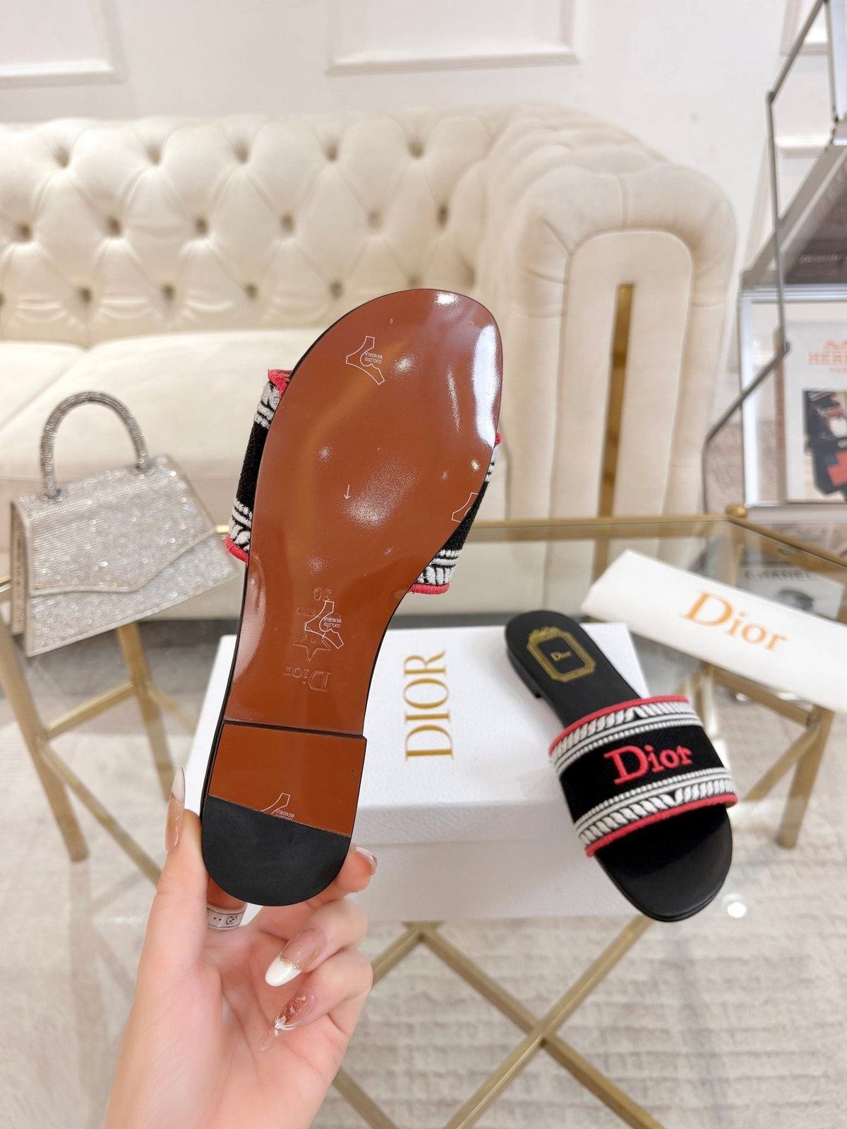Dior Embroidered Logo Slide Sandals — back