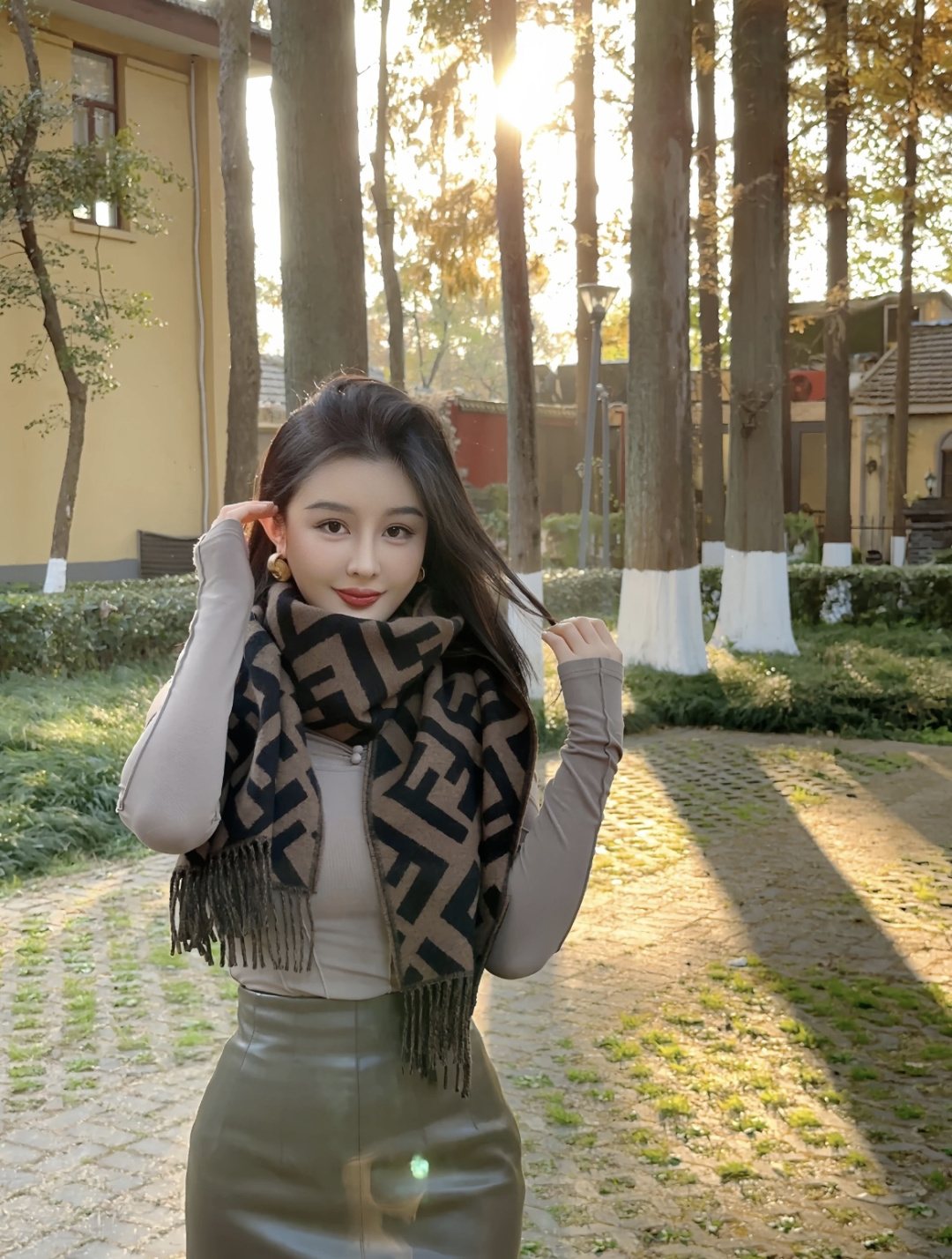 Fendi Geometric Fringed Scarf — model