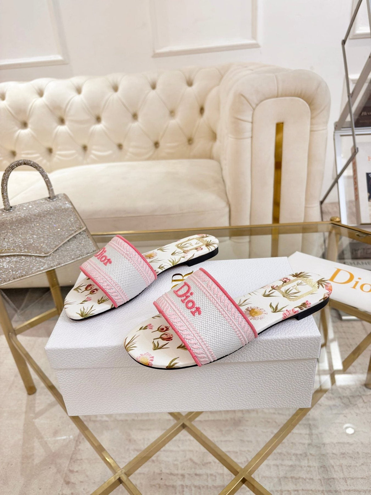 Dior Floral Print Slide Sandals — front