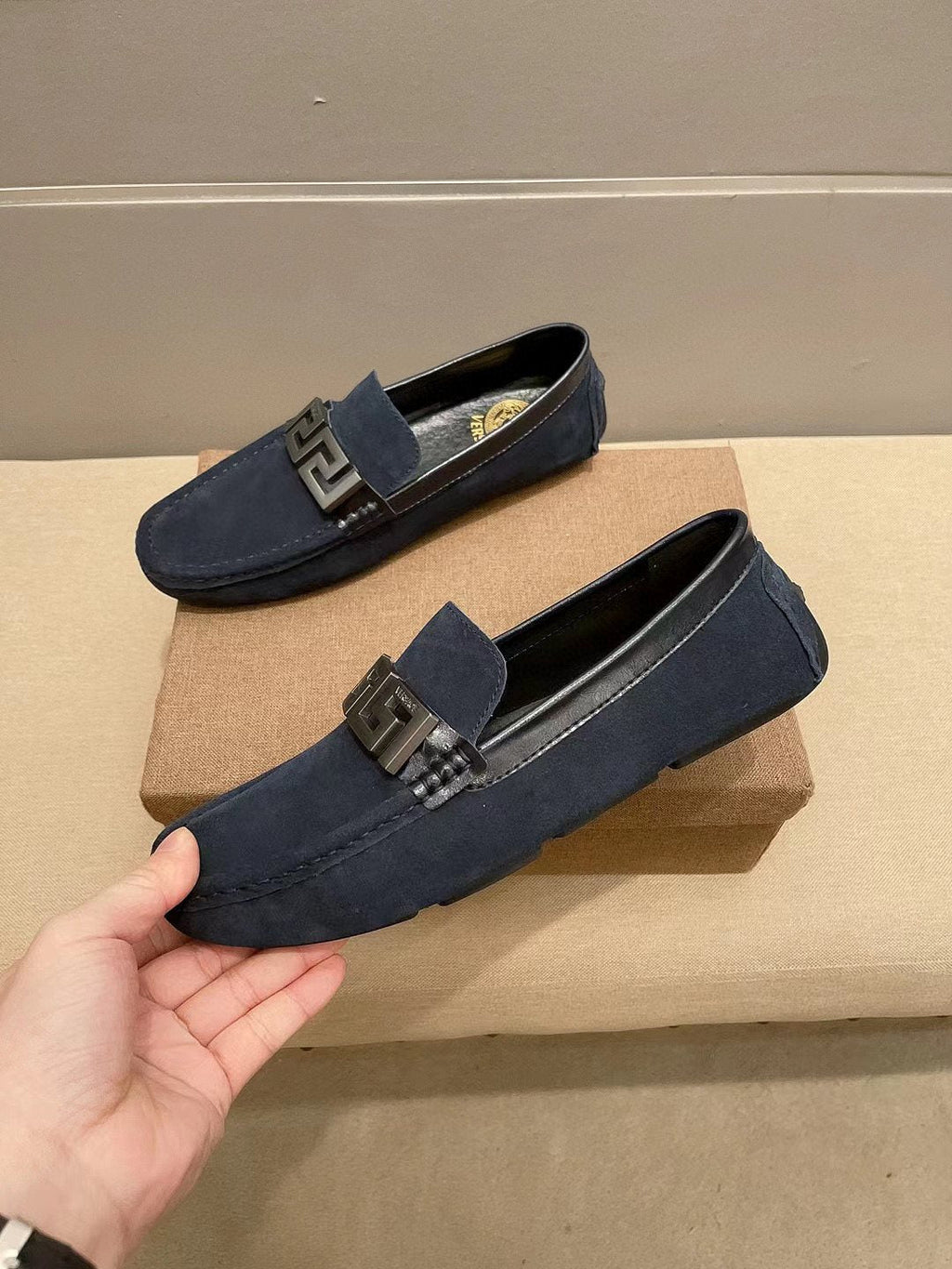 Versace Geometric Buckle Loafers — front
