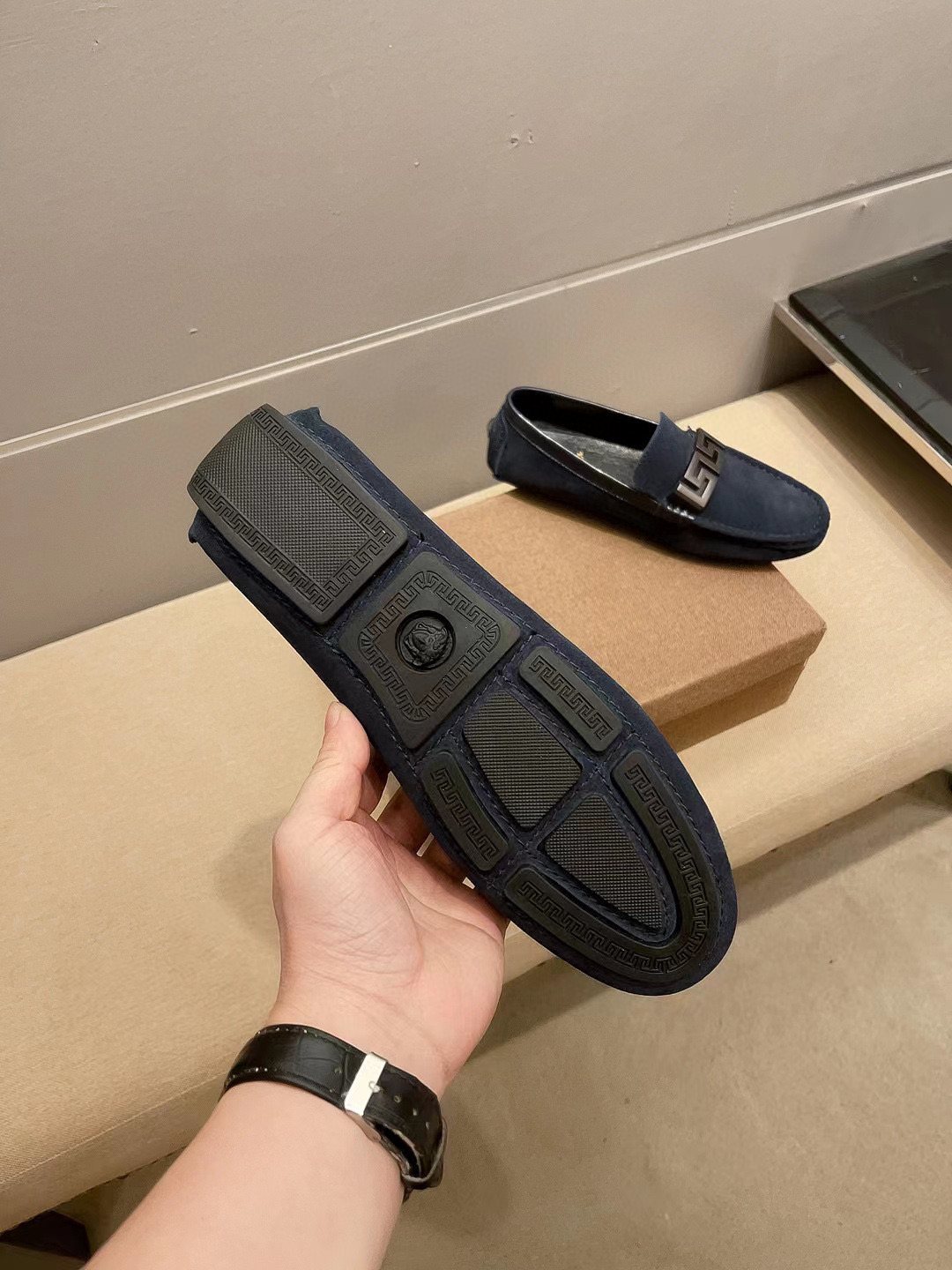 Versace Geometric Buckle Loafers — detail