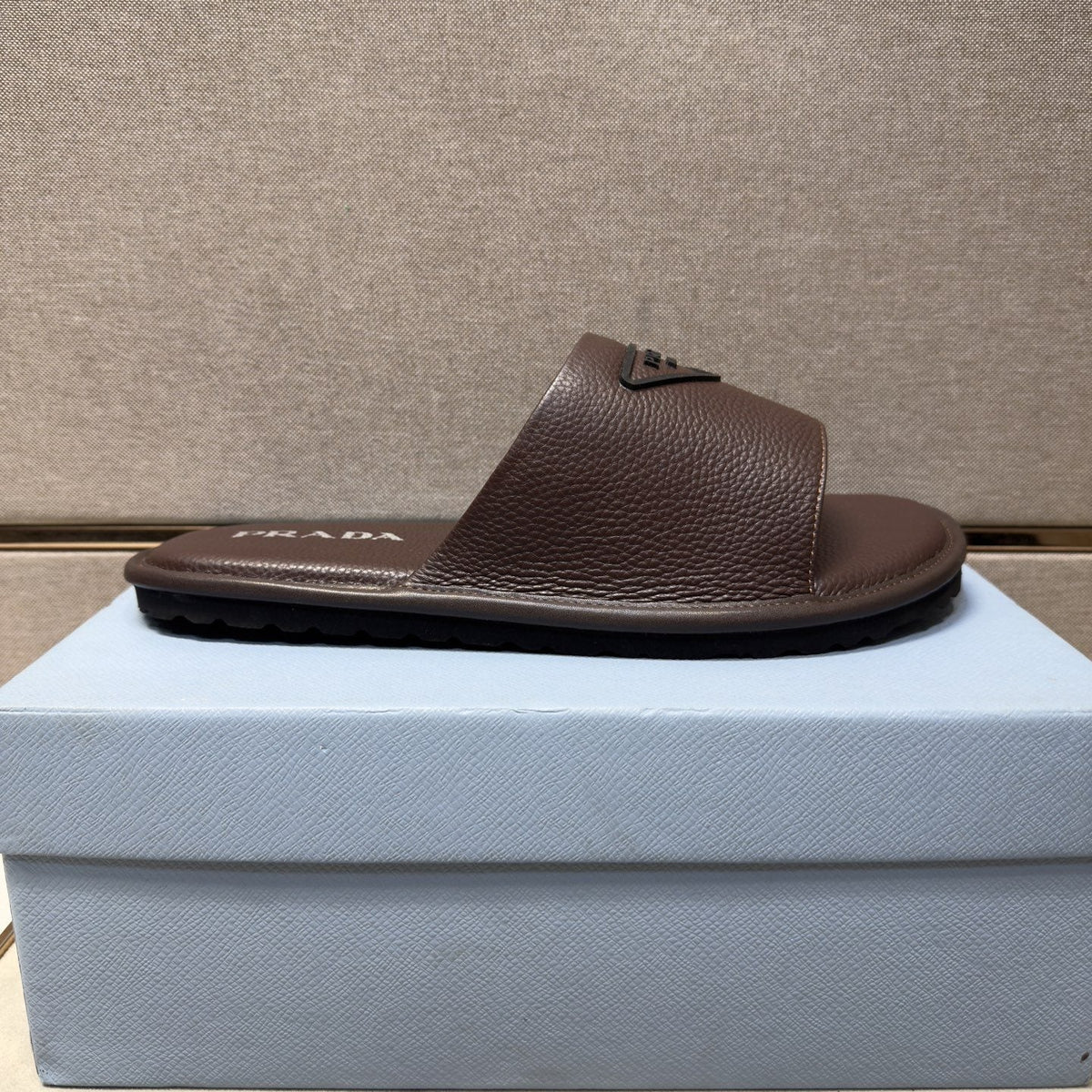 Prada Triangle Detail Slide Sandals — side