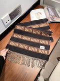 Miu Miu Gray, Black & White Fringed Scarf — front