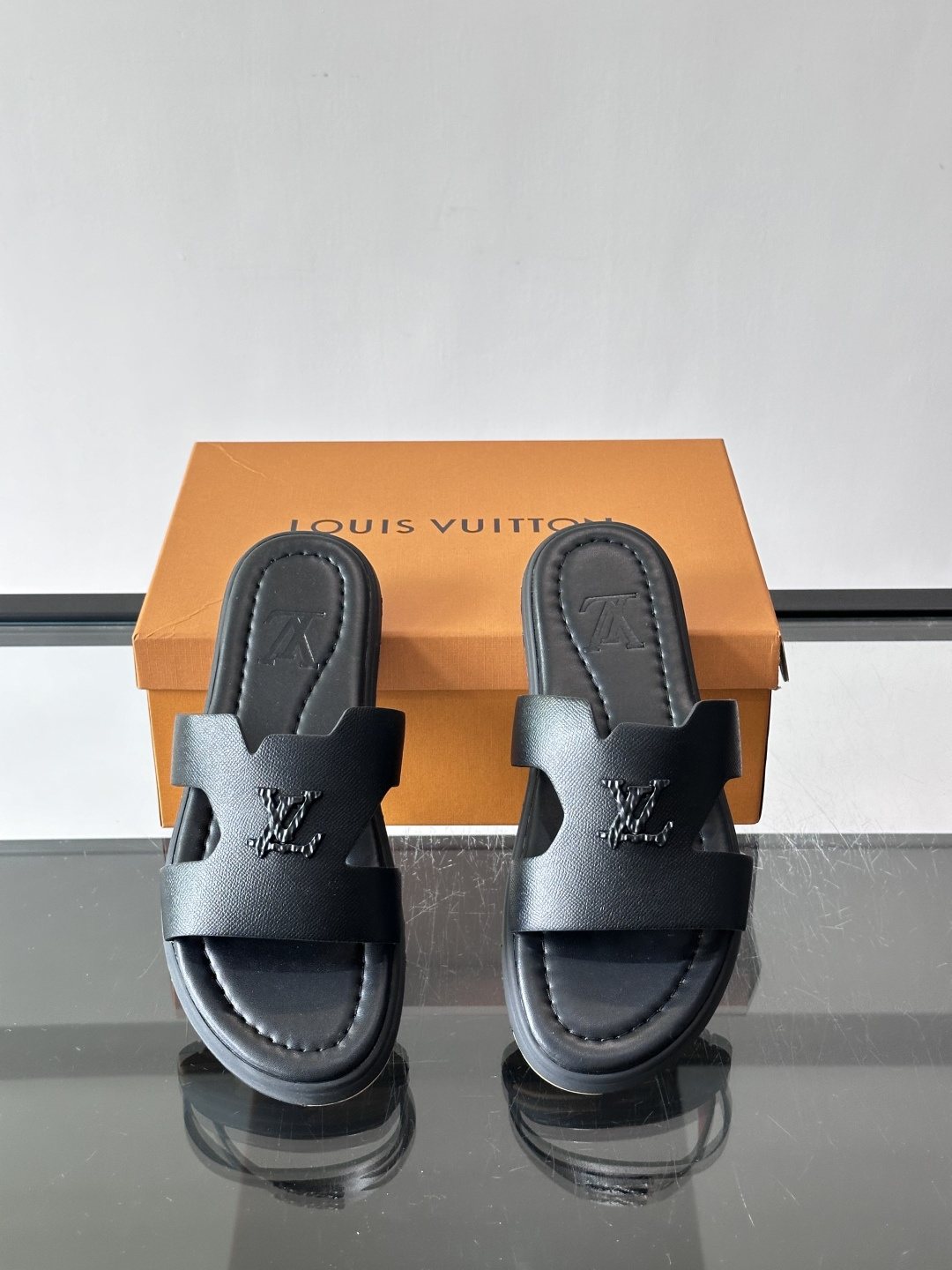 Louis Vuitton Navy Blue Slide Sandals — front