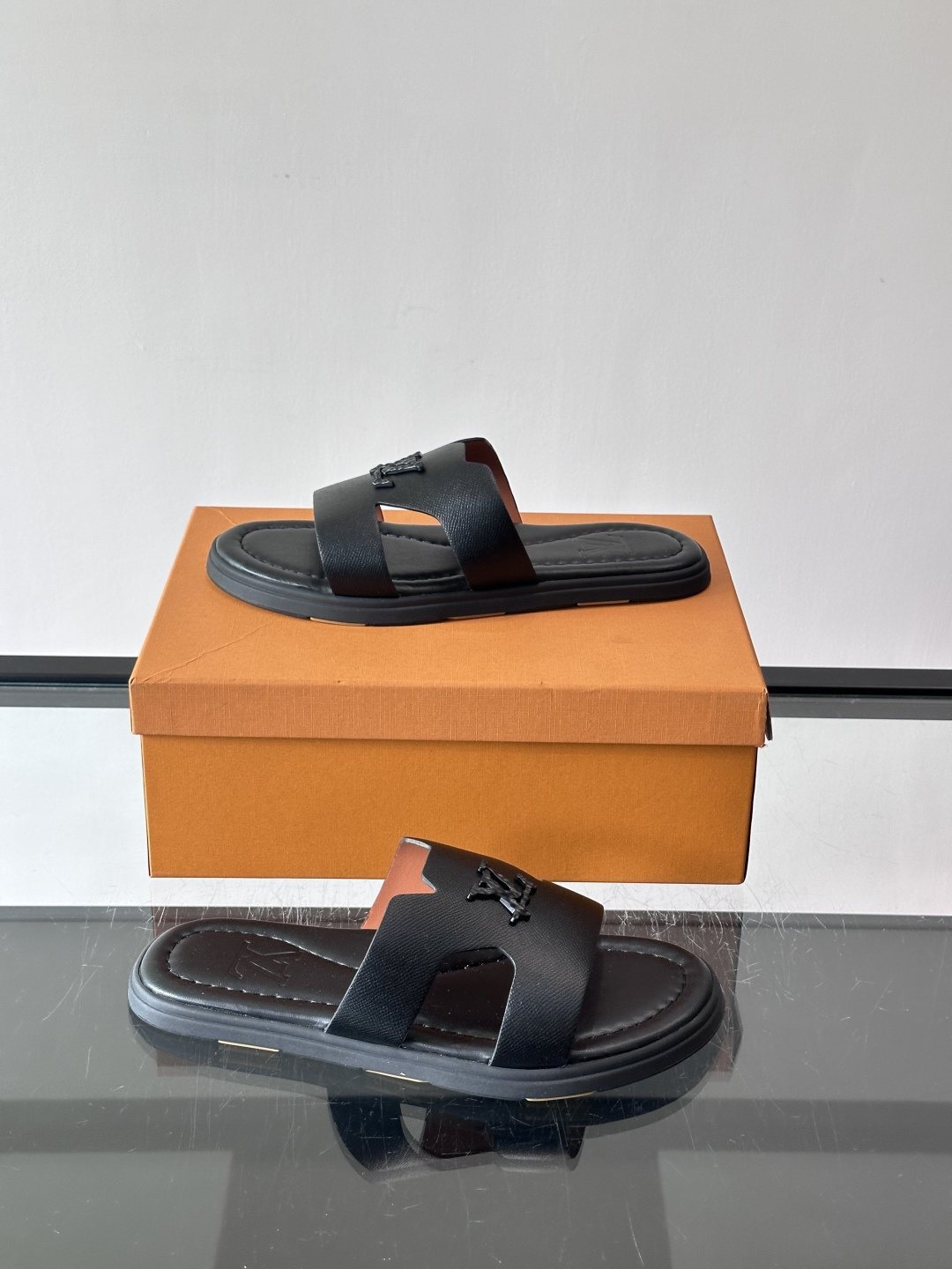 Louis Vuitton Navy Blue Slide Sandals — side