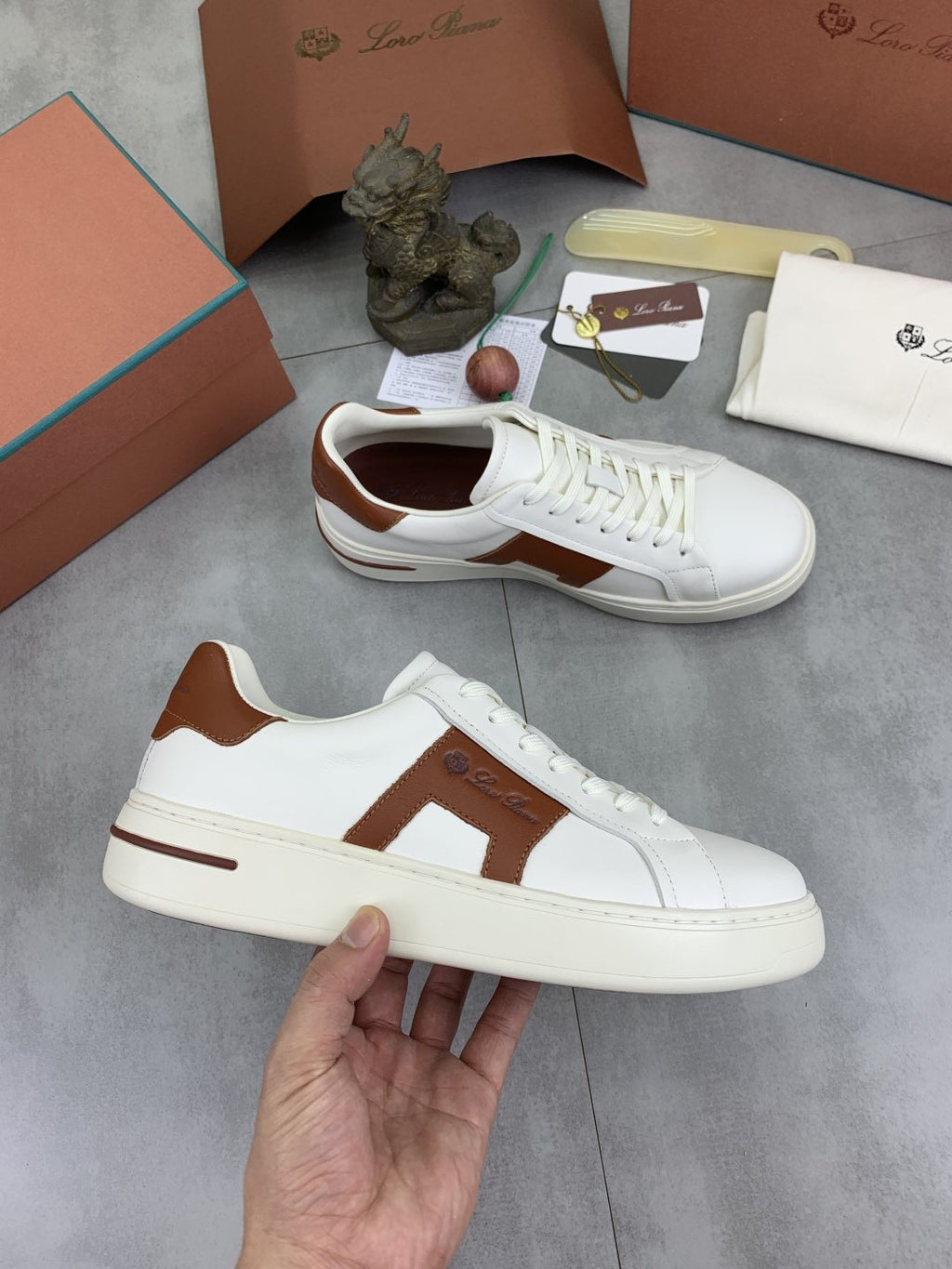 Loro Piana Black and Brown Low-Top Sneakers — side