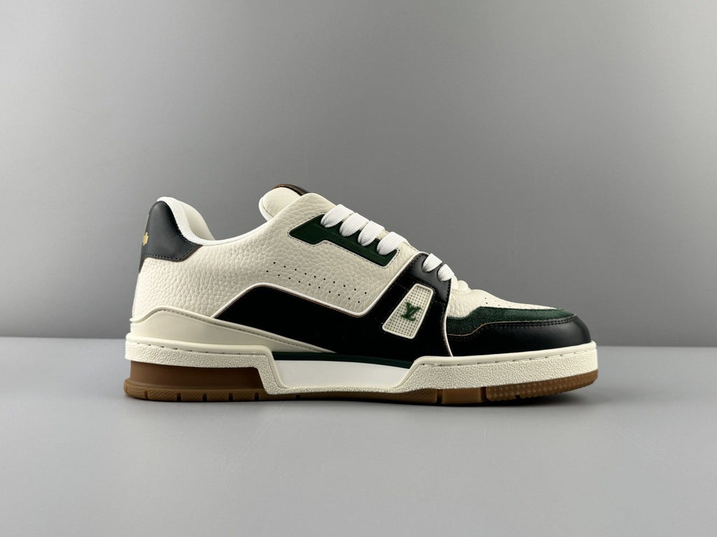 Louis Vuitton White, Green & Black Trainer Sneaker — side