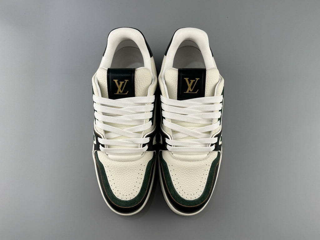 Louis Vuitton White, Green & Black Trainer Sneaker — front