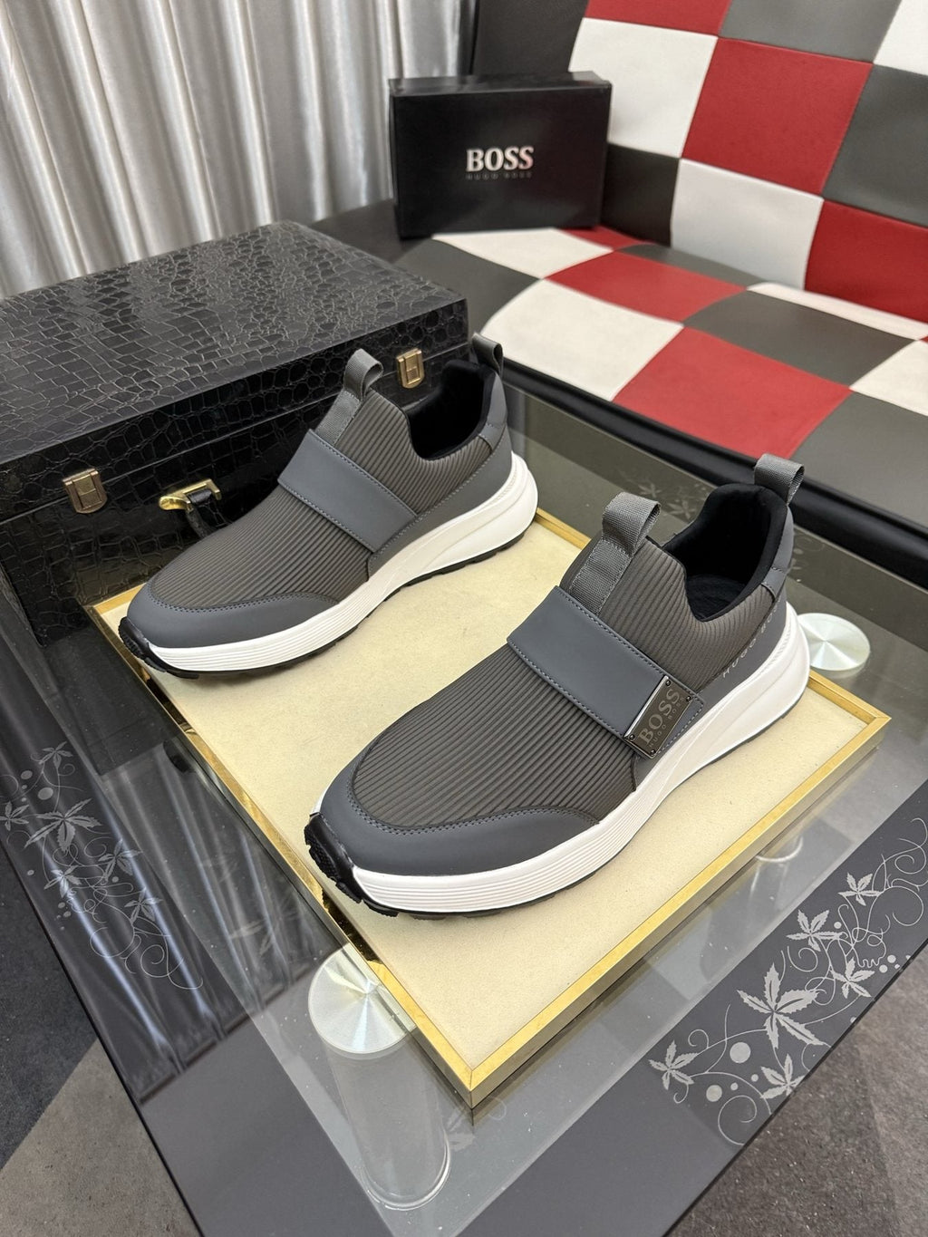 Hugo Boss Textured Strap Slip-On Sneakers — front