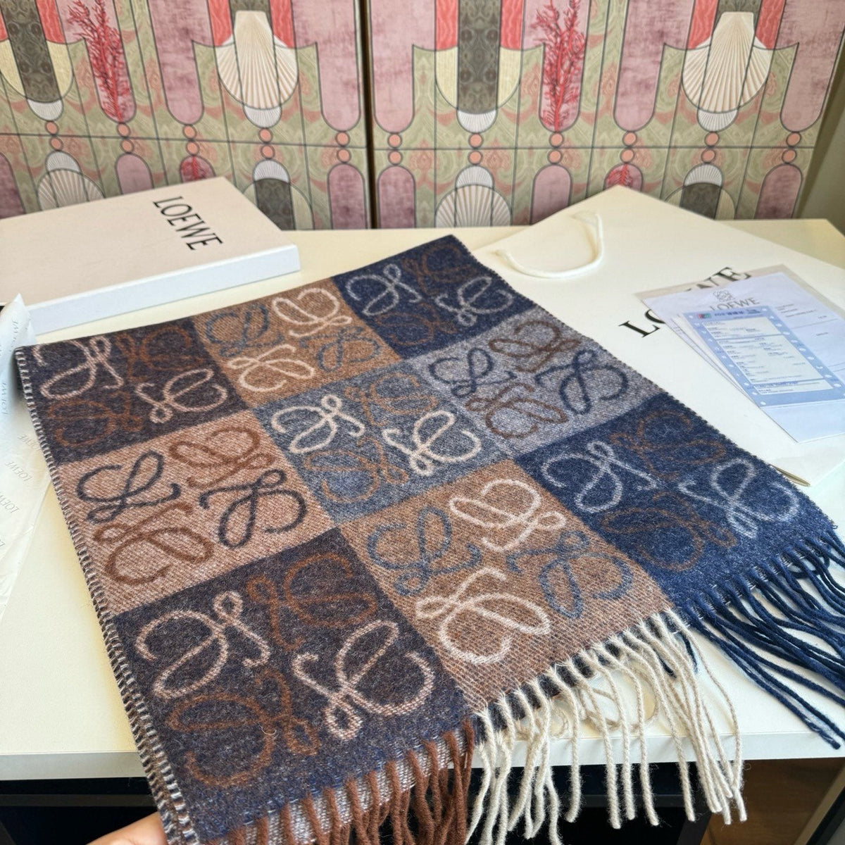 Loewe Fringed Patterned Scarf — front