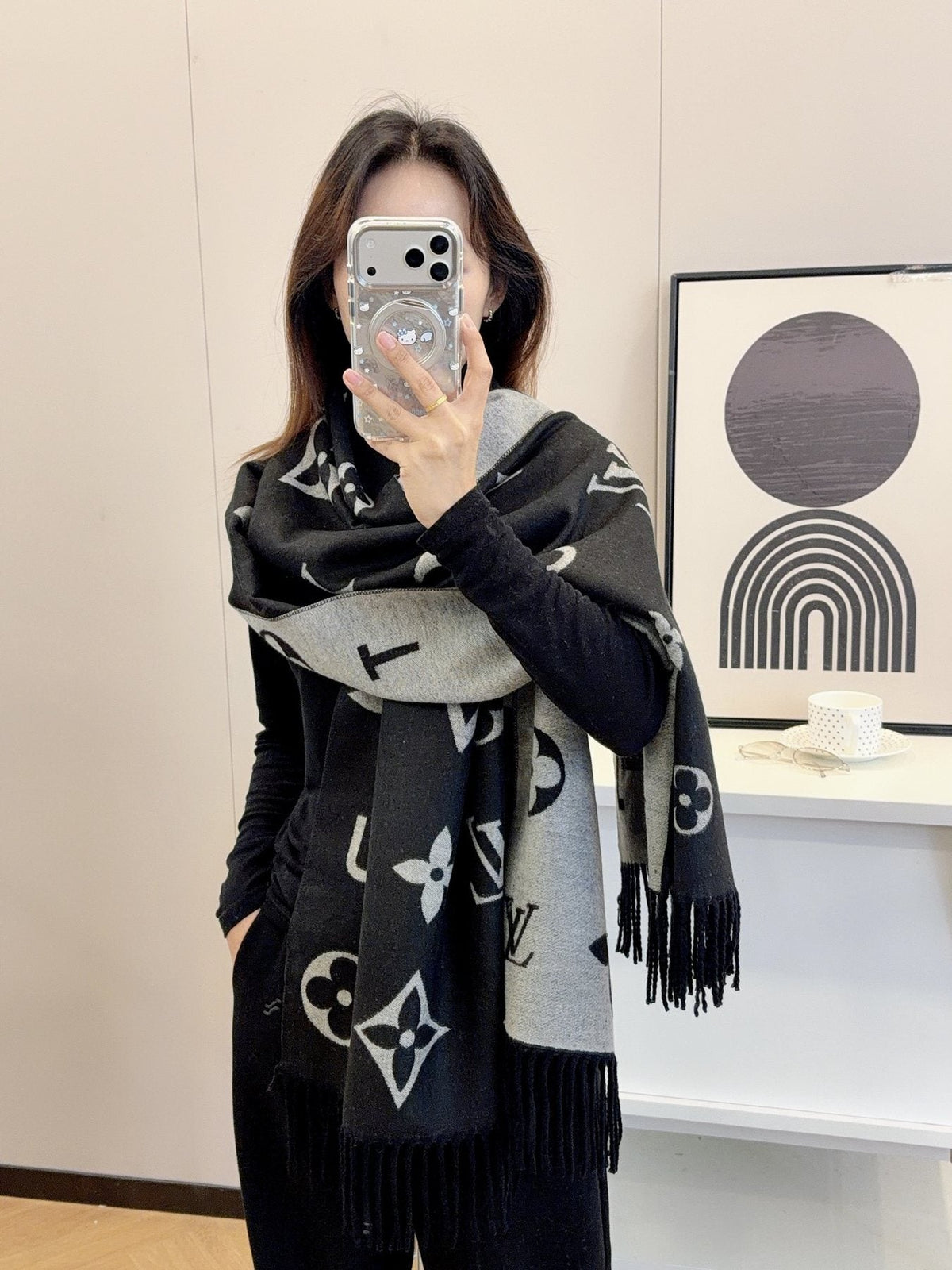 Louis Vuitton Monogram Fringe Scarf — model