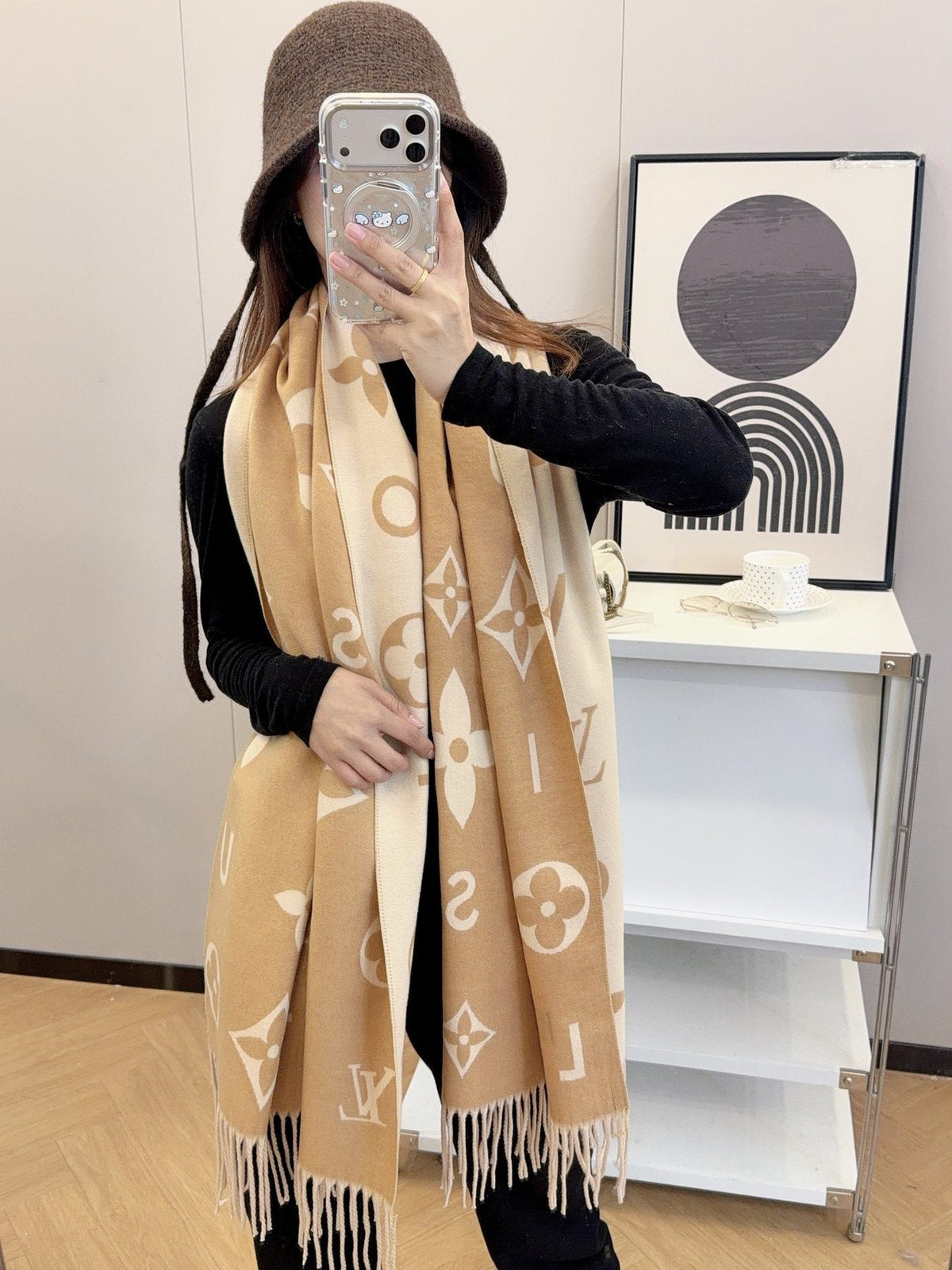 Louis Vuitton Monogram Fringe Scarf — model