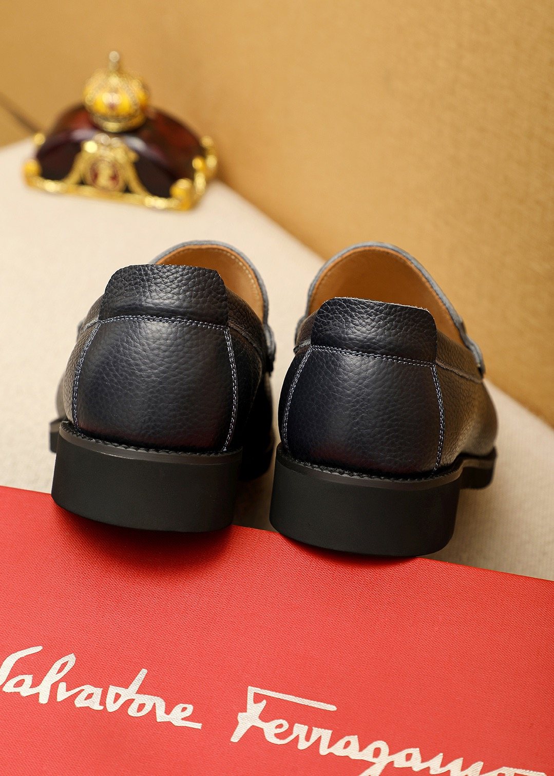 Ferragamo Black Pebble-Grain Bit Loafers — back