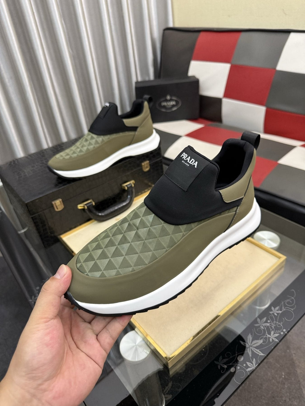 Prada Textured Slip-On Sneakers — side