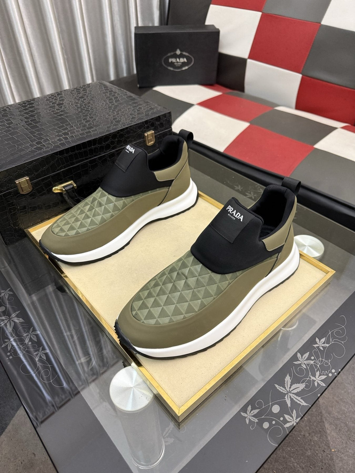 Prada Textured Slip-On Sneakers — front