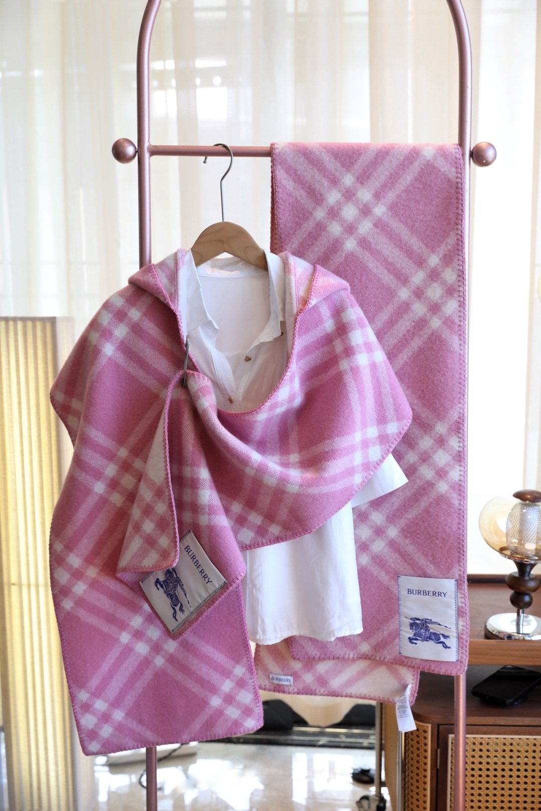 Burberry Plaid Hooded Scarf — hero