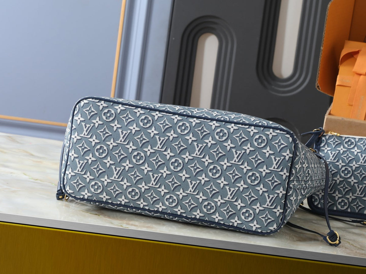 Louis Vuitton Neverfull MM Blue-Gray Tote Bag — back
