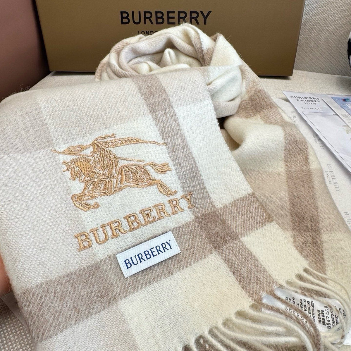 Burberry Pink Plaid Fringed Scarf — detail