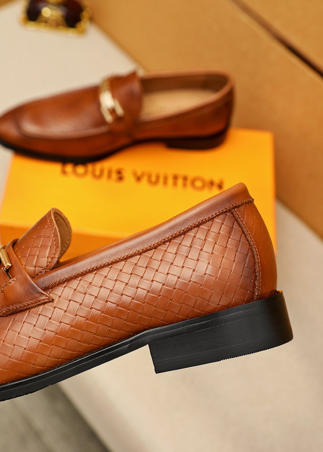 Louis Vuitton Brown Embossed Buckle Loafers — back