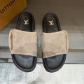Louis Vuitton Beige and Black Slide Sandals — hero