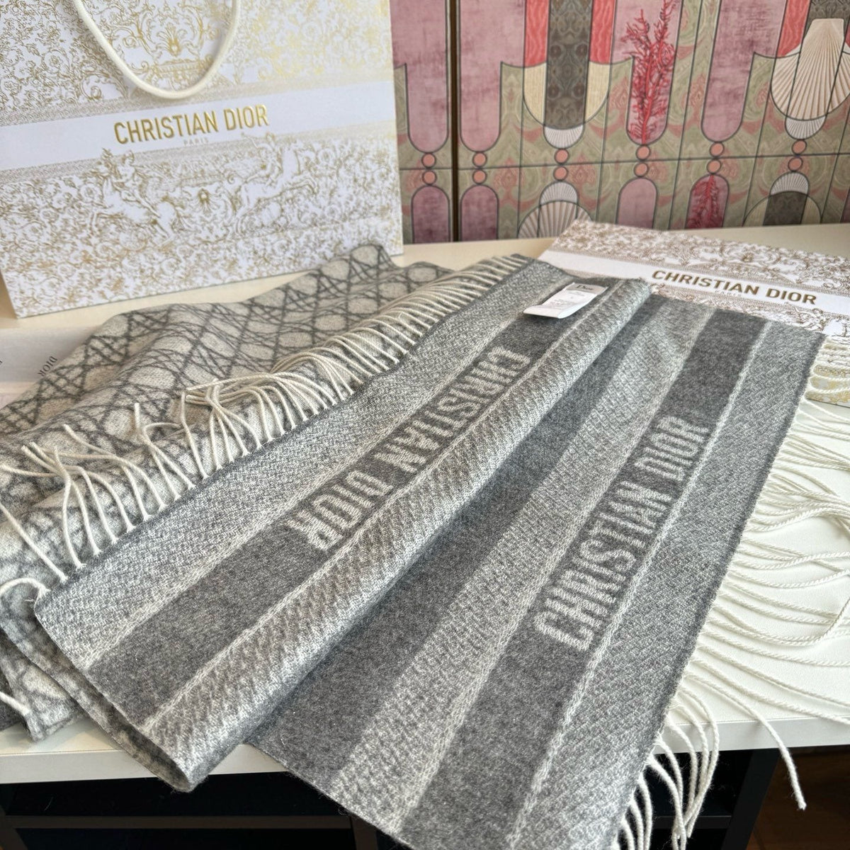 Dior Geometric Fringe Scarf — front