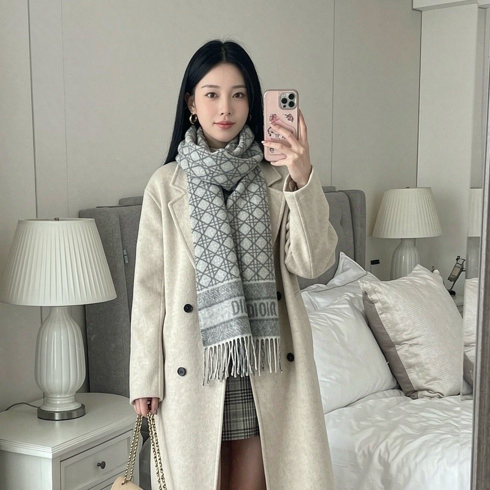 Dior Geometric Fringed Scarf — model