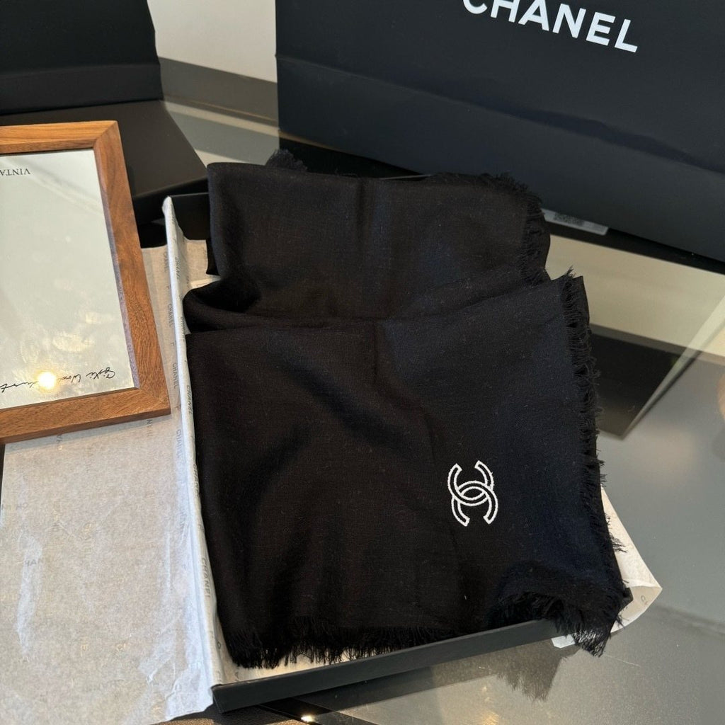 Chanel Fringe-Trim Cashmere Scarf — front