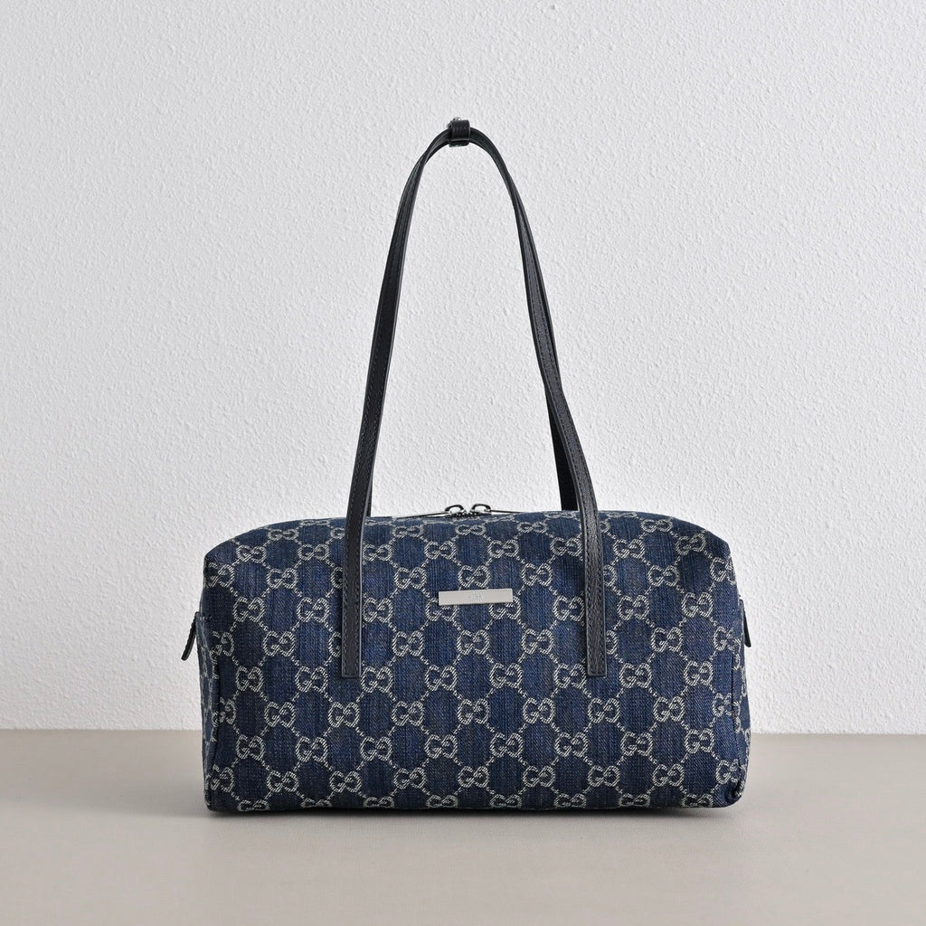 GUCCI GG Melrose Blue Denim Boston Bag