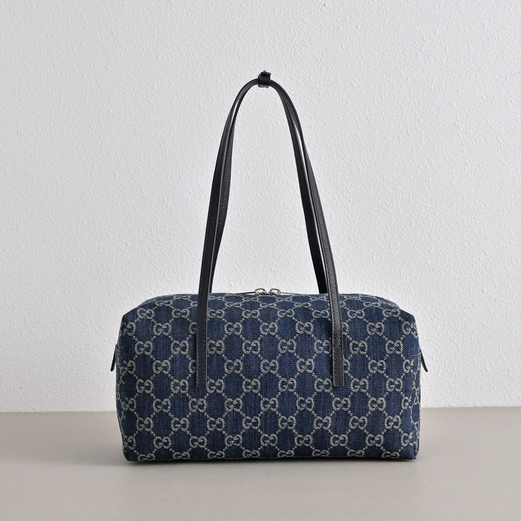 GUCCI GG Melrose Blue Denim Boston Bag